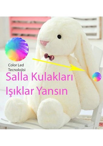 Sole Beyaz Led Işıklı Uyku Arkadaşı Uzun Kulak Bunny Peluş Tavşan 65 cm Peluş Oyuncak