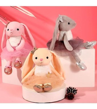Jzcat Gri Dans Eden Tavşan Çocuk Bebek 39 cm Peluş Oyuncak