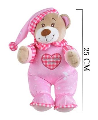 Selay Oyuncak Pembe Peluş Uyku Ayıcığı Oyuncak 25 cm Peluş Oyuncak