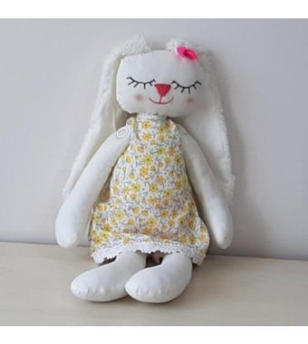 Nildamigurumi Peluş Oyuncak El Dikimi Uyku Tavşanı Sarı Elbiseli Peluş Oyuncak