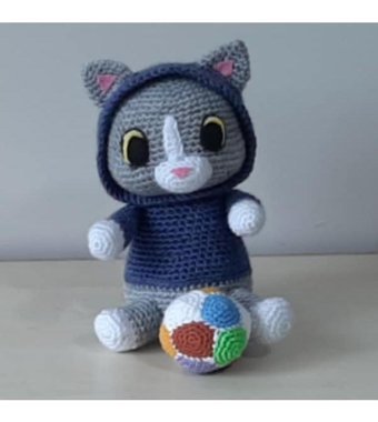 Nildamigurumi Mavi Kapüşonlu Kedi Örgü Peluş Oyuncak