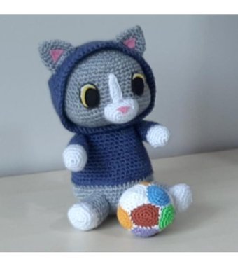 Nildamigurumi Mavi Kapüşonlu Kedi Örgü Peluş Oyuncak