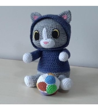 Nildamigurumi Mavi Kapüşonlu Kedi Örgü Peluş Oyuncak