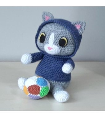 Nildamigurumi Mavi Kapüşonlu Kedi Örgü Peluş Oyuncak