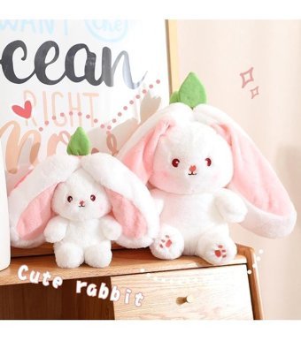 Oloey Çocuk Çilekli Tavşan Dönüştürücü 18 cm Peluş Oyuncak