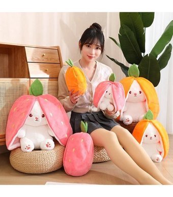 Oloey Çocuk Çilekli Tavşan Dönüştürücü 18 cm Peluş Oyuncak