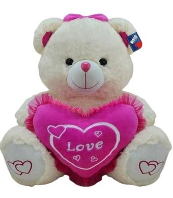 Halley Oyuncak Beyaz Favori Love Kalpli Ayı 45 cm Peluş Oyuncak