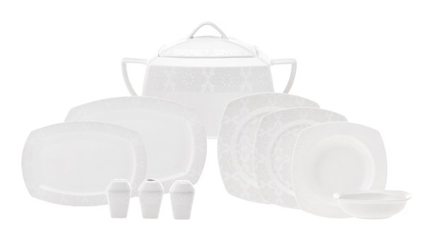 Karaca New Suha Cream 60 Parça 12 Kişilik Porselen Kare Yemek Takımı