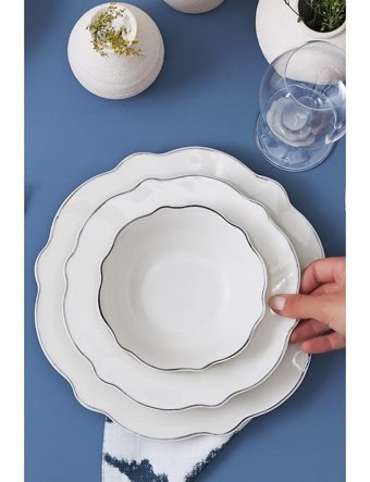 Karaca Daisy Platinium Wave Shape 27 Parça 6 Kişilik Porselen Yuvarlak Yemek Takımı