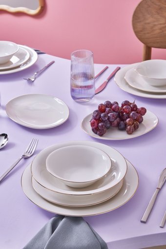 Karaca Fine Pearl Streamline Realto 60 Parça 12 Kişilik İnci Yuvarlak Yemek Takımı
