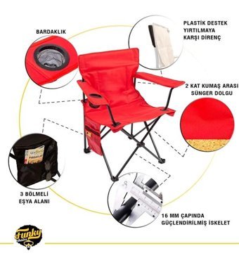 Funky Chairs Kolçaklı Açık Kırmızı Tekli Kamp Sandalyesi