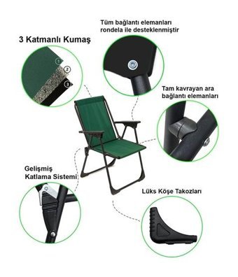 Moniev Katlanır Kolçaklı Yeşil 4'Lü Kamp Sandalyesi