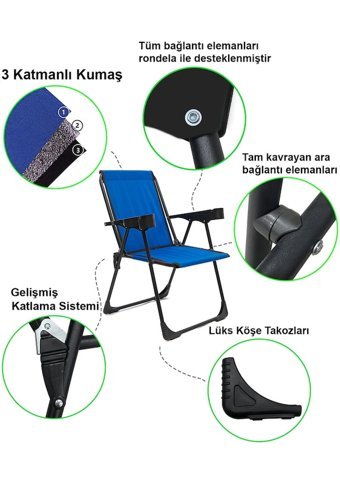 Moniev Kolçaklı Mavi 2'Li Kamp Sandalyesi