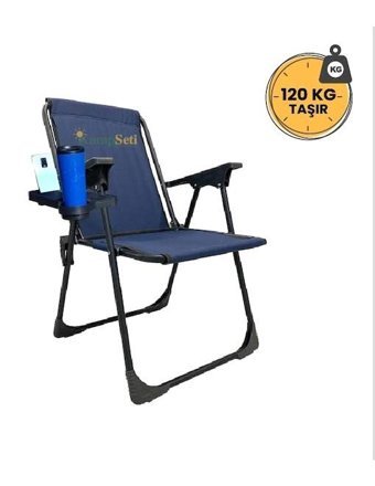 Kamp Seti Katlanır Kolçaklı Mavi Tekli Kamp Sandalyesi