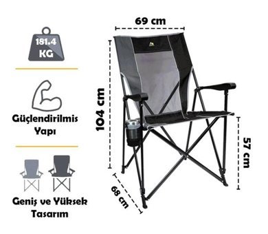Gci Outdoor Kolçaklı Siyah Tekli Kamp Sandalyesi
