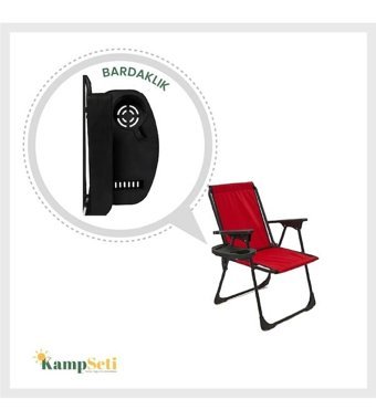 Kamp Seti Katlanır Kolçaklı Kırmızı Tekli Kamp Sandalyesi