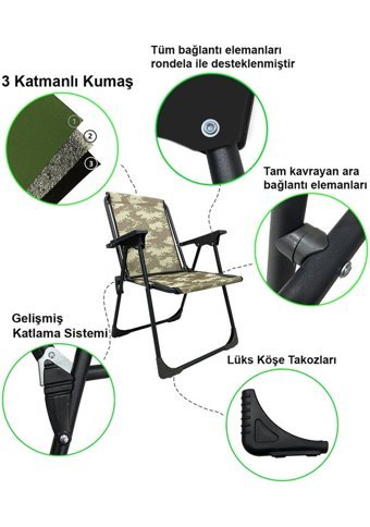 Moniev Kolçaklı Kamuflaj 3'Lü Kamp Sandalyesi