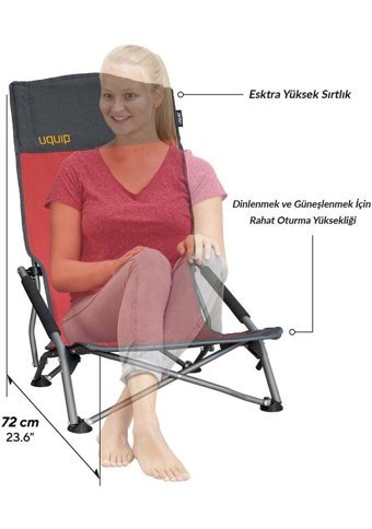Uquip Comfy Katlanır Kolsuz Kırmızı Tekli Kamp Sandalyesi