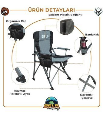 Oslo Kolçaklı Gri Tekli Kamp Sandalyesi
