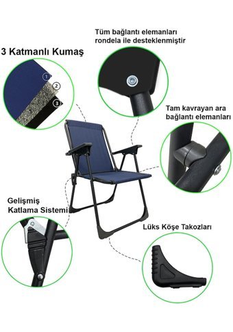 Moniev Kolçaklı Lacivert Tekli Kamp Sandalyesi