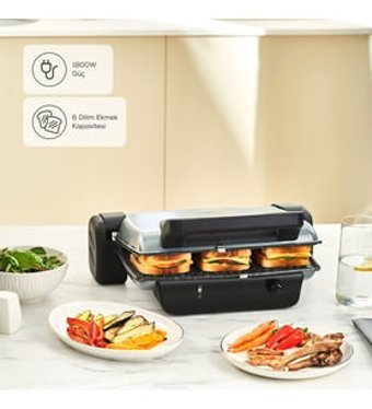 Karaca Crust Grill Toast 6 Dilim Çıkartılabilir Plaka Çift Taraflı Antrasit Izgaralı Tost Makinesi