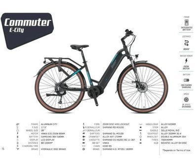 Loop Commuter 250 W 100 Km 28 Jant 9 Vites Şehir / Tur Elektrikli Bisiklet Mat Siyah Turkuaz