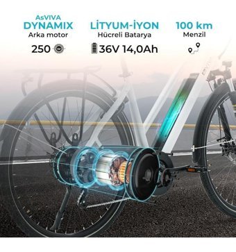 Asvıva B15 Pedelec 250 W 100 Km 20 Jant 7 Vites Şehir / Tur Elektrikli Bisiklet Beyaz