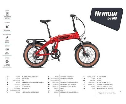 Kron Armour 250 W 80 Km 20 Jant 7 Vites Katlanır Şehir / Tur Elektrikli Bisiklet Kırmızı Siyah
