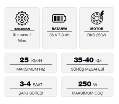 Rks MX-25 250 W 40 Km 20 Jant 7 Vites Katlanır Şehir / Tur Elektrikli Bisiklet Beyaz