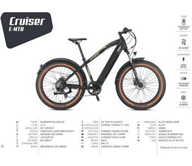 Loop Cruıser 250 W 100 Km 26 Jant 7 Vites Dağ Elektrikli Bisiklet Siyah