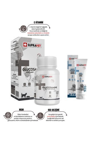 Supravet Glucosamine C Vitaminli Eklem Sağlığı İçin 30 gr 75 Tablet Macun Köpek Vitamini