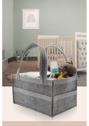 Jasper Kare Şeritli Organizer Keçe Bebek Omuz Çantası Gri