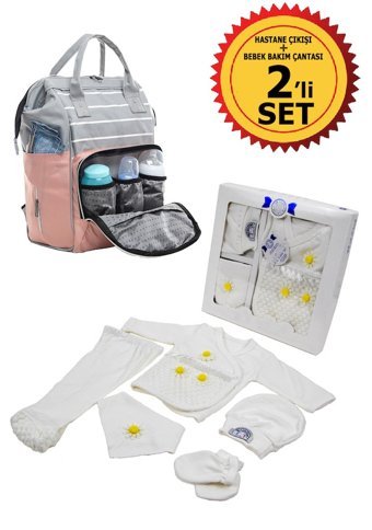 Cucul 5 Parça Hastane Çıkışı İkili Set Bebek Sırt Çantası Pembe