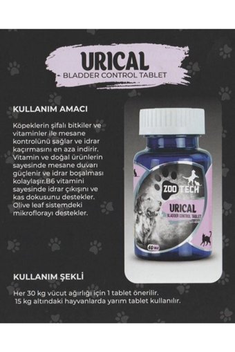 Zootech Urical Bladder Control 60 gr 40 Tablet Köpek Vitamini