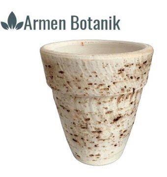 Armen Botanik Antik Görünümlü Eskitme Toprak Saksı Beyaz