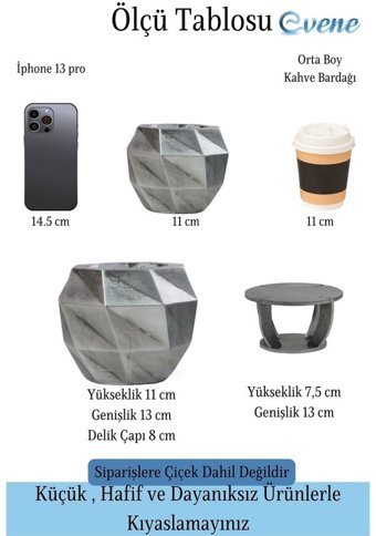 Evene Ahşap Ayaklı Beton Dekoratif 1 Adet Dönen Poly Model Saksı Gümüş Eskitme