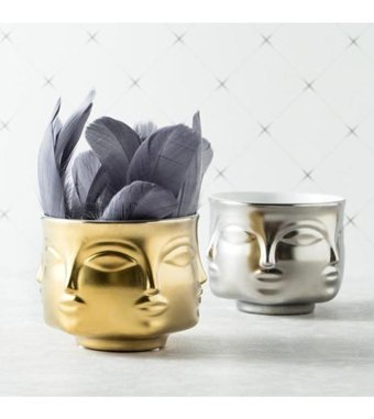 Florada 2 Adet Altın Sarı Gümüş Gri Renk 6'yüzlü Modern Saksı