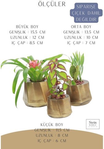 Evene Büyük Boy 3 Adet Kalın Çizgi Model Saksı Altın Eskitme