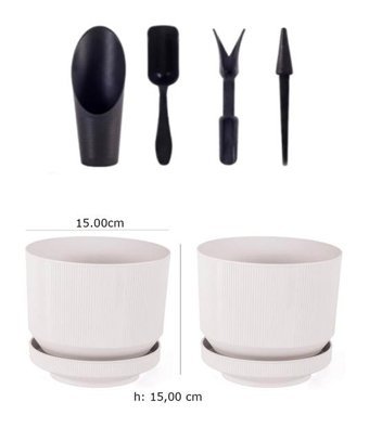 Minia Bahçe Plastik Dekoratif 2 Adet Kaktüs Saksısı Kirli Beyaz