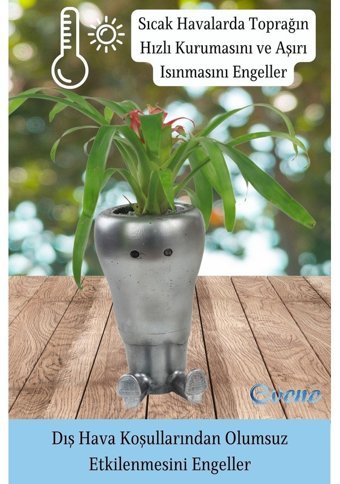 Evene Ahşap Ayaklı Beton Büyük Boy Set 2 Adet Havuç Model Saksı Gümüş Eskitme