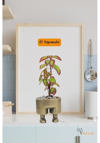 Evene Dekoratif Küçük Çiçek Pantolon Model Saksı Altın Eskitme