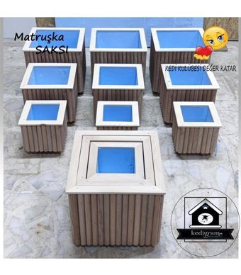 Kedigram Kedi Kulübesi Ahşap Yalıtımlı Matruşka 3 Adet Saksı
