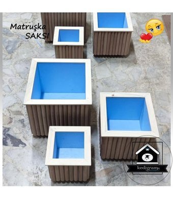 Kedigram Kedi Kulübesi Ahşap Yalıtımlı Matruşka 3 Adet Saksı