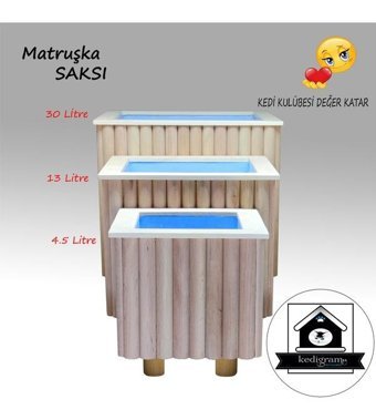 Kedigram Kedi Kulübesi Ahşap Yalıtımlı Matruşka 3 Adet Saksı