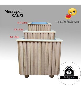 Kedigram Kedi Kulübesi Ahşap Yalıtımlı Matruşka 3 Adet Saksı
