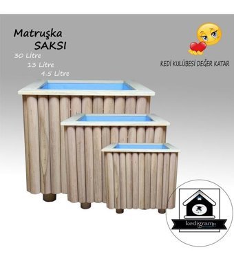 Kedigram Kedi Kulübesi Ahşap Yalıtımlı Matruşka 3 Adet Saksı