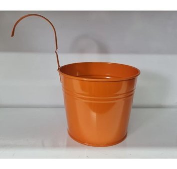 Feronya Metal Kulplu Balkon Kova Saksı Turuncu