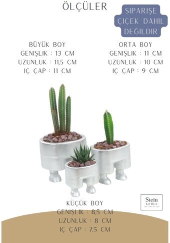 Evene Büyük Boy Pantolon Adet Çiçek Saksı Gümüş