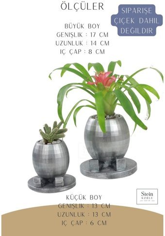 Evene Büyük Boy 2 Adet Ayaklı Yuvarlak Model Saksı Gümüş Eskitme