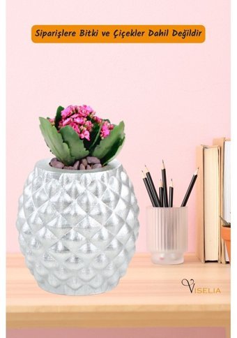 Evene Büyük Ananas Model Saksı Gümüş